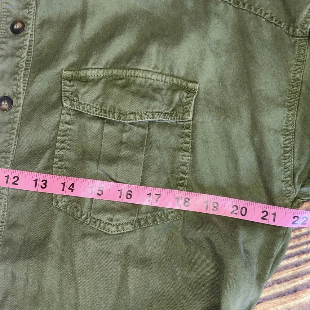 Zara Utility Jacket Dress Size L Green Paint Splatter Button Pockets Military - Picture 5 of 8